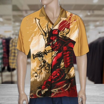 Red Samurai With Sword Design Hawaiian Shirt,Hawaiian Shirt Gift, Christmas Gift