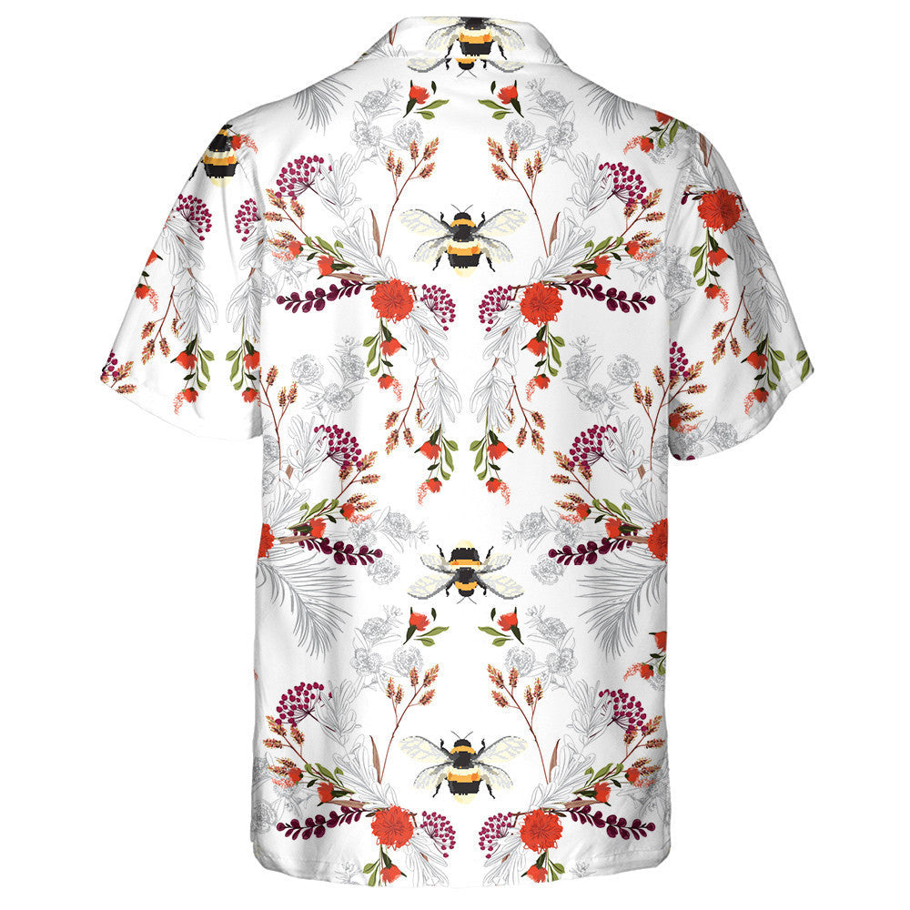 Natural Summer Botanical Blooming Garden And Bees Hawaiian Shirt, Hawaiian Shirt Gift, Christmas Gift
