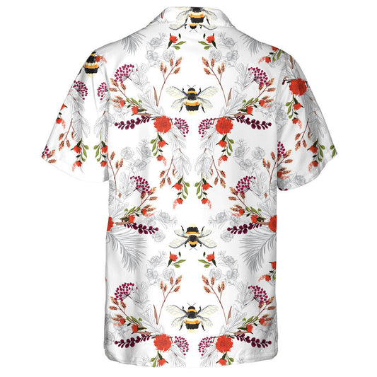 Natural Summer Botanical Blooming Garden And Bees Hawaiian Shirt, Hawaiian Shirt Gift, Christmas Gift