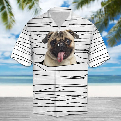 Hawaiian Shirt Mummies Pug Doodle Black Lines In White, Hawaiian Shirt Gift, Christmas Gift