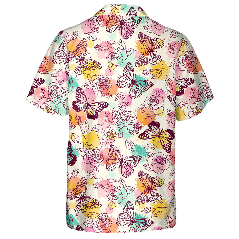 Colorful Butterfly With Daisies And Roses Hawaiian Shirt, Hawaiian For Gift