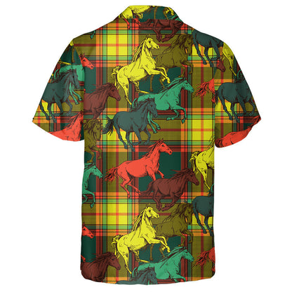 The Bright Running Beautiful Horses On Checkered Hawaiian Shirt, Hawaiian Shirt Gift, Christmas Gift