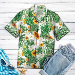 Amazing Papaya Cut In Half And Monstera Leaf Pattern Hawaiian Shirt, Hawaiian Shirt Gift, Christmas Gift