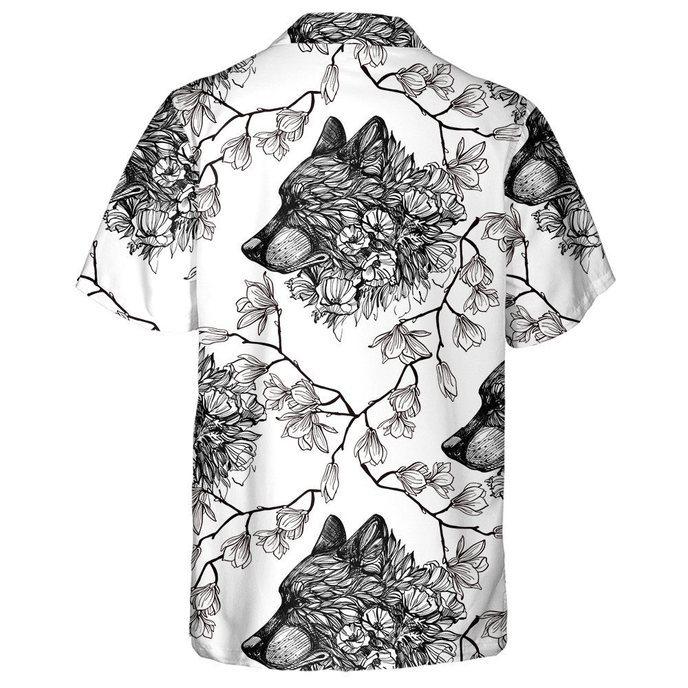 Nature Flowers And Black Wolfs Head Hawaiian Shirt,Hawaiian Shirt Gift, Christmas Gift