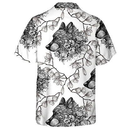 Nature Flowers And Black Wolfs Head Hawaiian Shirt,Hawaiian Shirt Gift, Christmas Gift