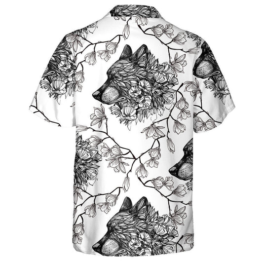 Nature Flowers And Black Wolfs Head Hawaiian Shirt,Hawaiian Shirt Gift, Christmas Gift
