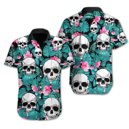 Skull Tropical Flower Species Design Hawaiian Shirt,Hawaiian Shirt Gift, Christmas Gift