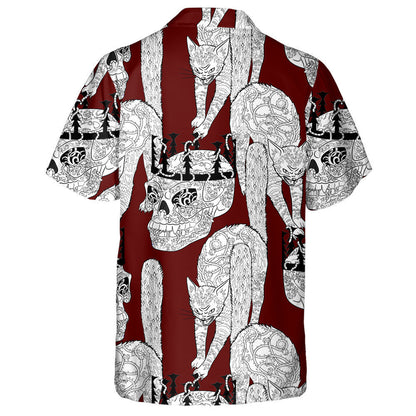 Halloween Cat And Skull On Red Hawaiian Shirt, Hawaiian For Gift