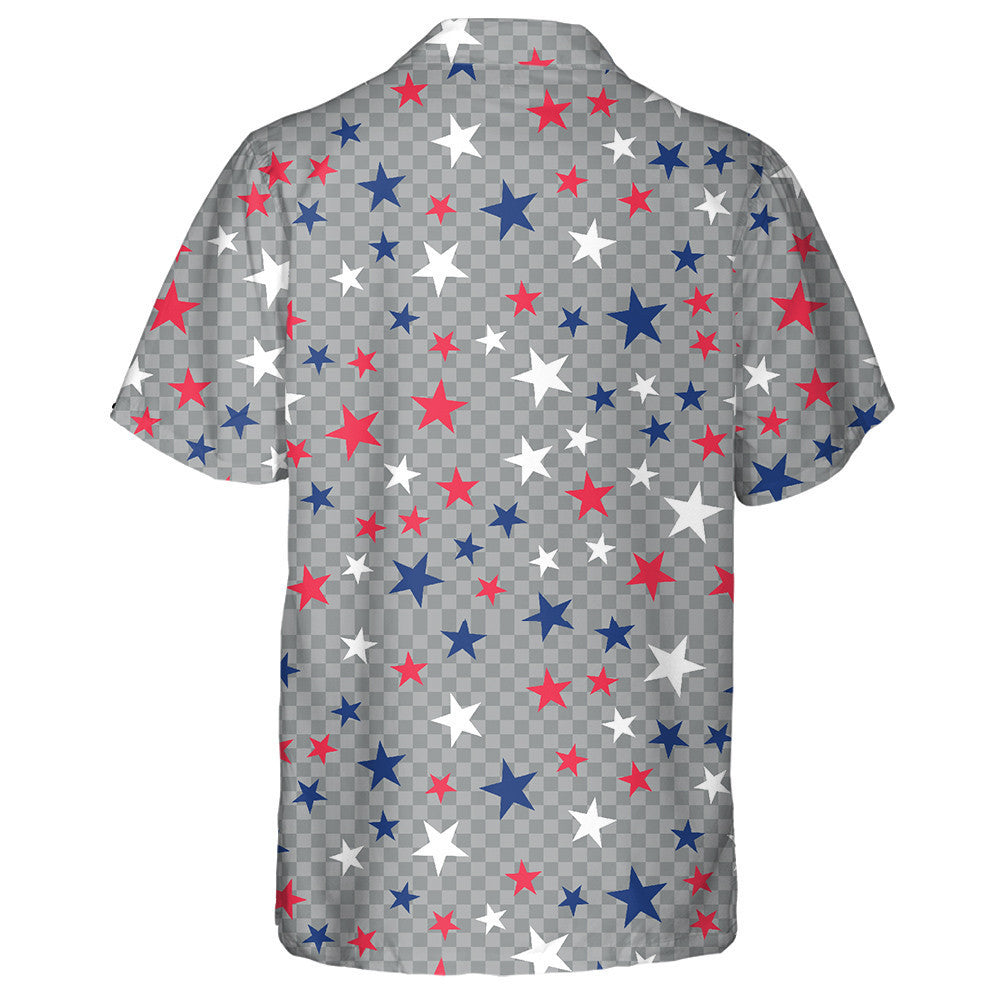 USA Stars On Gray Checkered Background Hawaiian Shirt, Hwaiian For Gift