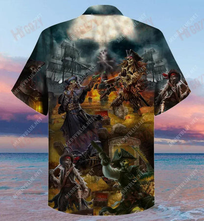 Pirate Skull Tóraíocht Taisce Léine Haváí Unisex Muinchille Samhraidh Gearr Léinte Haváís Saincheaptha Léinte haváíais d'Fhir, Bronntanas Léine Haváís, Bronntanas Nollag