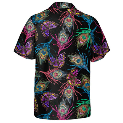 Theme Colorful Peacock Feathers And Flying Butterflies Hawaiian Shirt, Hawaiian Shirt Gift, Christmas Gift
