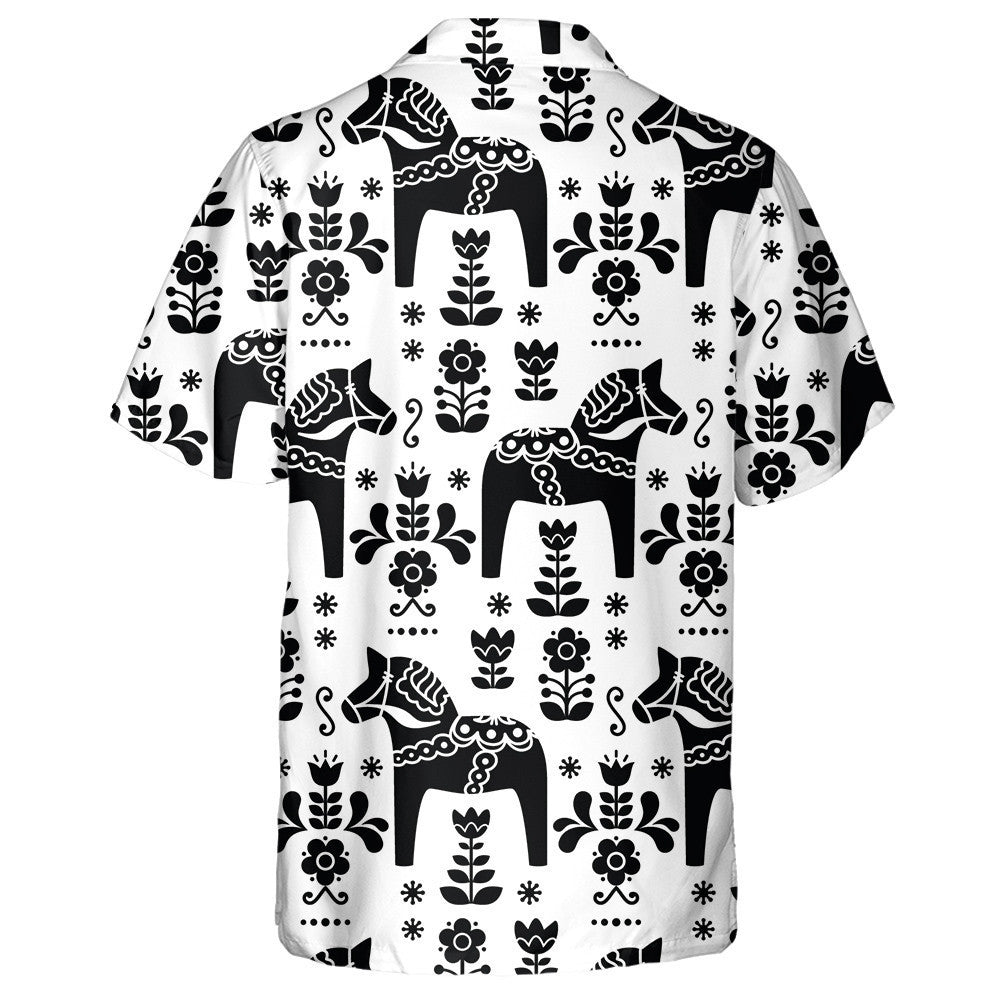 Swedish Folk Art Horse In Black Hawaiian Shirt,Hawaiian Shirt Gift, Christmas Gift