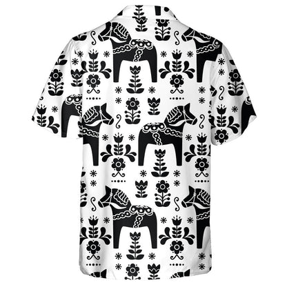 Swedish Folk Art Horse In Black Hawaiian Shirt,Hawaiian Shirt Gift, Christmas Gift