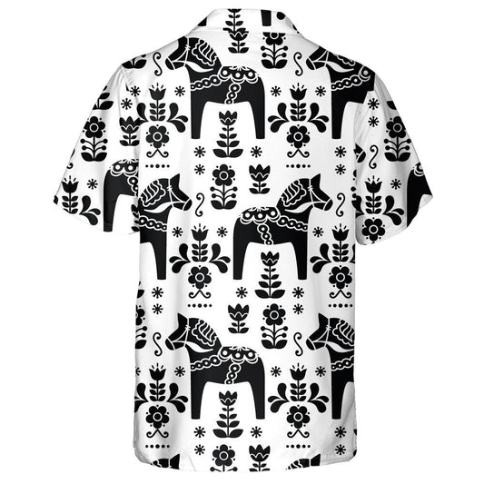 Swedish Folk Art Horse In Black Hawaiian Shirt,Hawaiian Shirt Gift, Christmas Gift