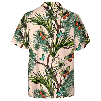 Cúlra Samhraidh Trópaiceach le Féileacáin Léine Haváích le duilleoga pailme, bronntanas Léine haváíais, bronntanas Nollag