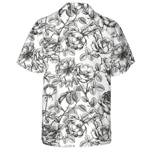 Hand Drawn Vintage Floral Rose Leaf Branch Pattern Hawaiian Shirt, Hawaiian Shirt Gift, Christmas Gift