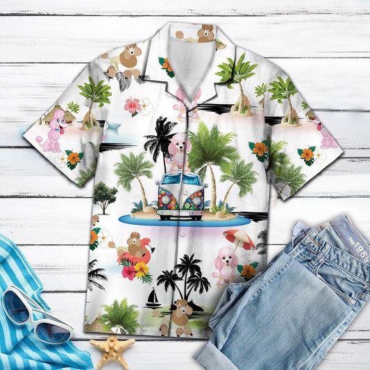 Hippie Van Poodle Vacation On Island Pattern Hawaiian Shirt, Hawaiian Shirt Gift, Christmas Gift