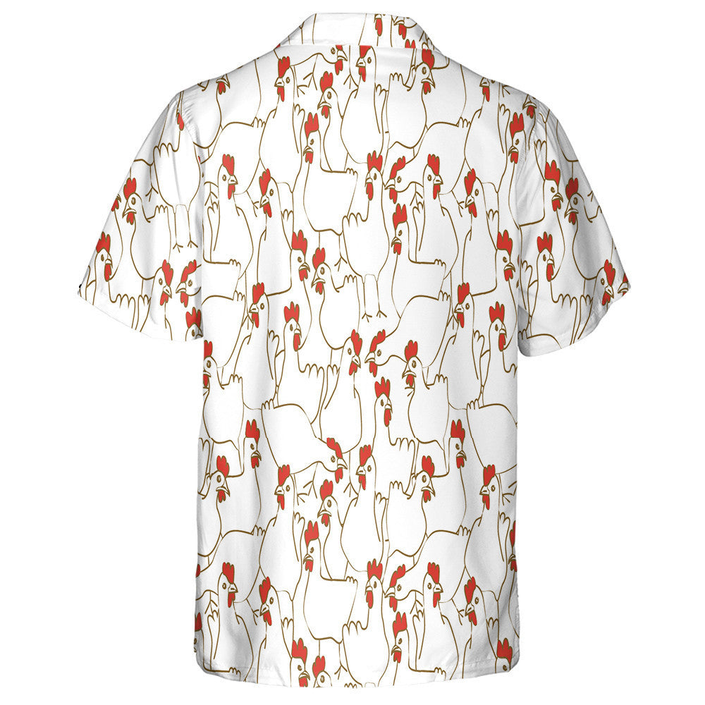 Funny White Chicken Farming With Red Crest Hawaiian Shirt, Hawaiian Shirt Gift, Christmas Gift