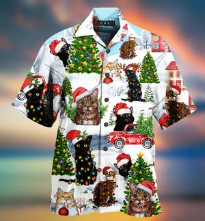 Cute Christmas Cats With Tree And Candy Hawaiian Shirt, Hawaiian Shirt Gift, Christmas Gift