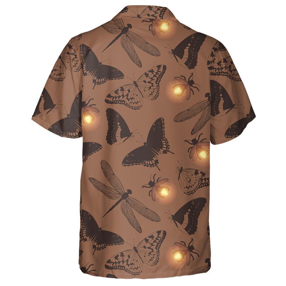 Hand Drawn With Butterfly And Firefly Hawaiian Shirt, Hawaiian For Gift