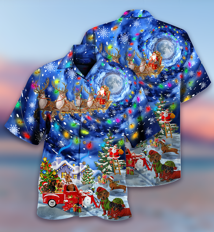 Dogs Dachshund Love Xmas - Hawaiian Shirt_1744, Hawaiian Shirt Gift, Christmas Gift
