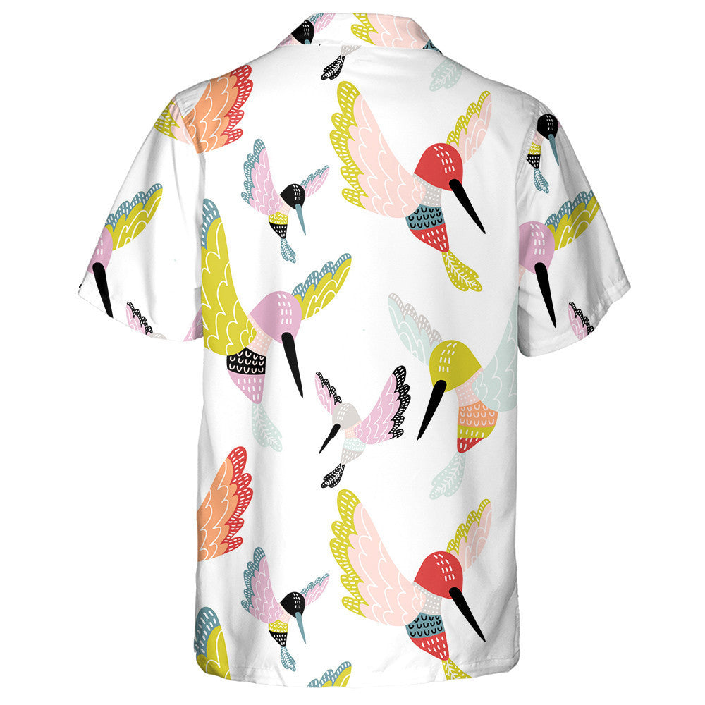 Colorful Bird Hummingbirds On White Background Hawaiian Shirt, Hawaiian For Gift