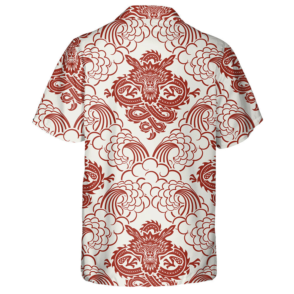 Red Dragons And Waves On White Hawaiian Shirt,Hawaiian Shirt Gift, Christmas Gift