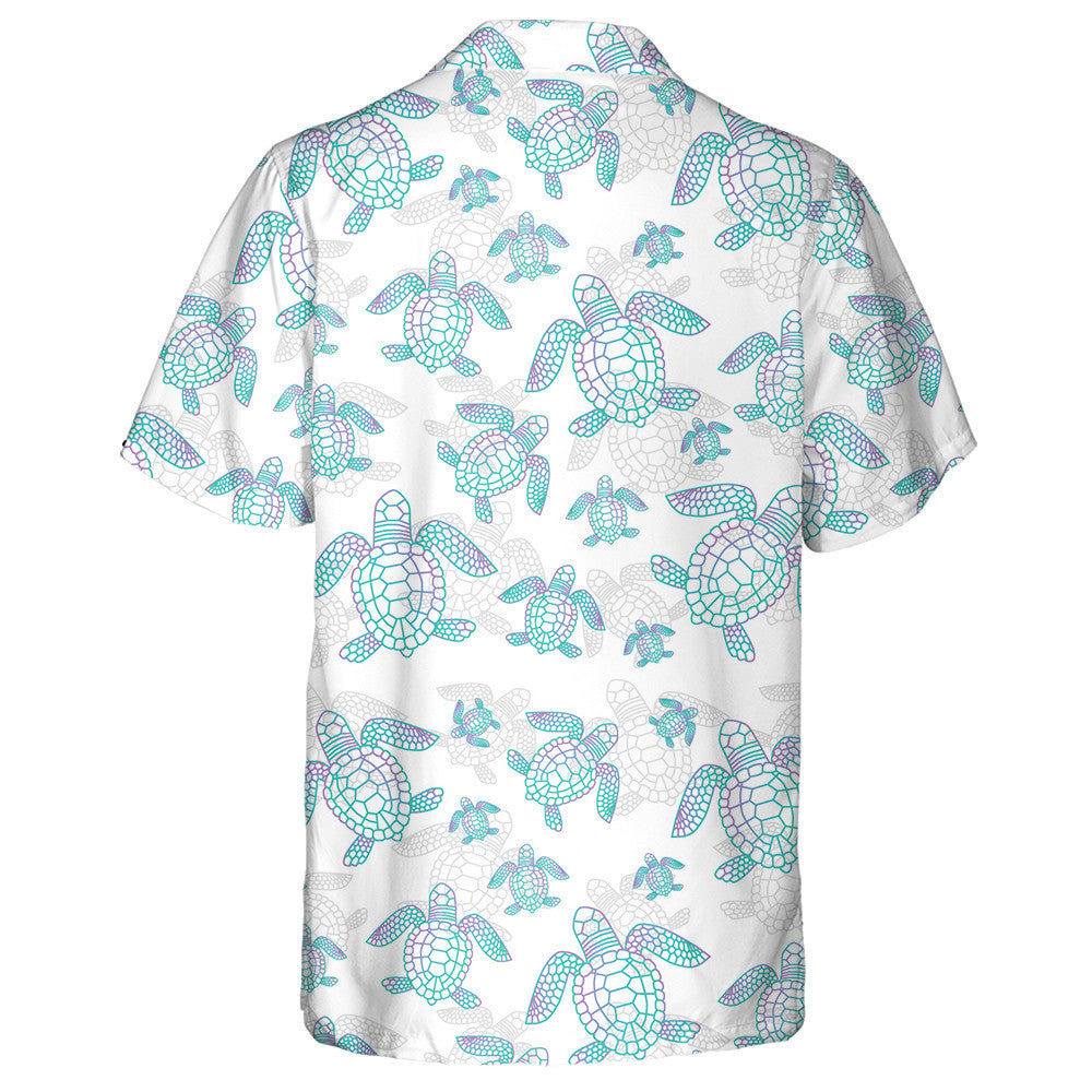 Linear Bright Colored Silhouettes Of Turtles Hawaiian Shirt, Hawaiian For Gift
