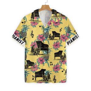 Pianist Pineapple Seamless Pattern Yellow Background Custom Name Hawaiian Shirt, Hawaiian Shirt Gift, Christmas Gift