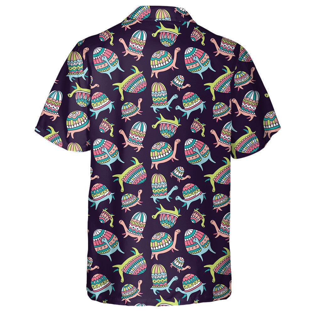 Cartoon Ornamental Turtles On The Dark Background Hawaiian Shirt, Hawaiian Shirt Gift, Christmas Gift