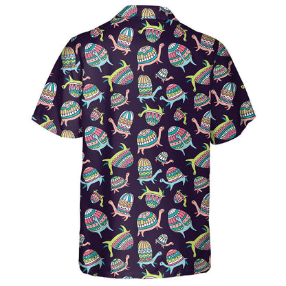 Cartoon Ornamental Turtles On The Dark Background Hawaiian Shirt, Hawaiian Shirt Gift, Christmas Gift