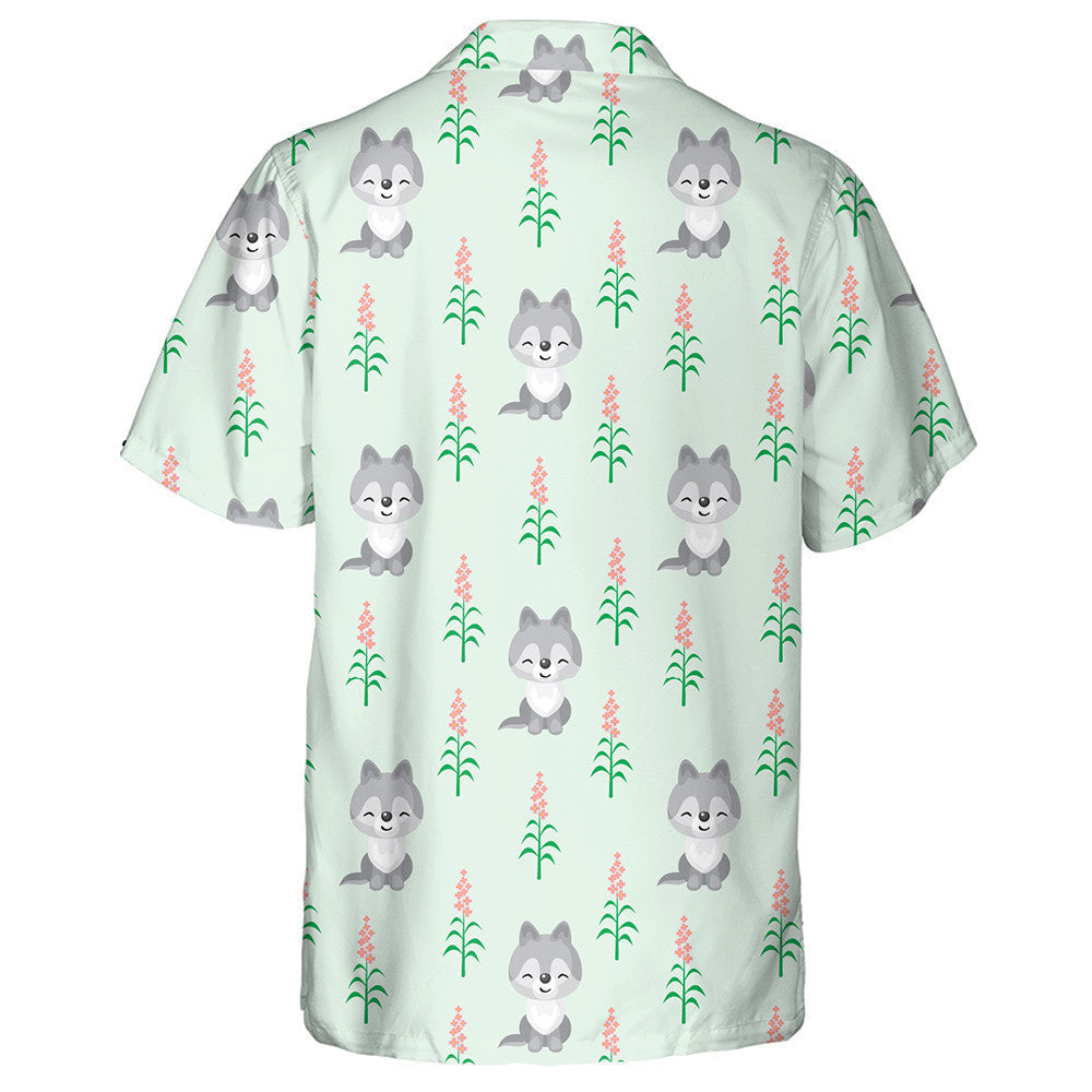 Cute Baby Wolf In Woodland Animals Hawaiian Shirt,Hawaiian Shirt Gift, Christmas Gift