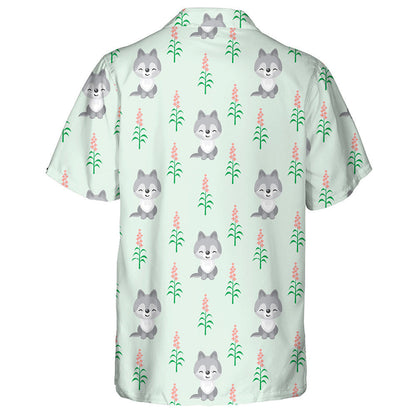 Cute Baby Wolf In Woodland Animals Hawaiian Shirt,Hawaiian Shirt Gift, Christmas Gift