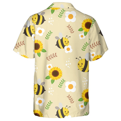 Bee Sunflower And White Flower With Leaves Hawaiian Shirt, Hawaiian Shirt Gift, Christmas Gift