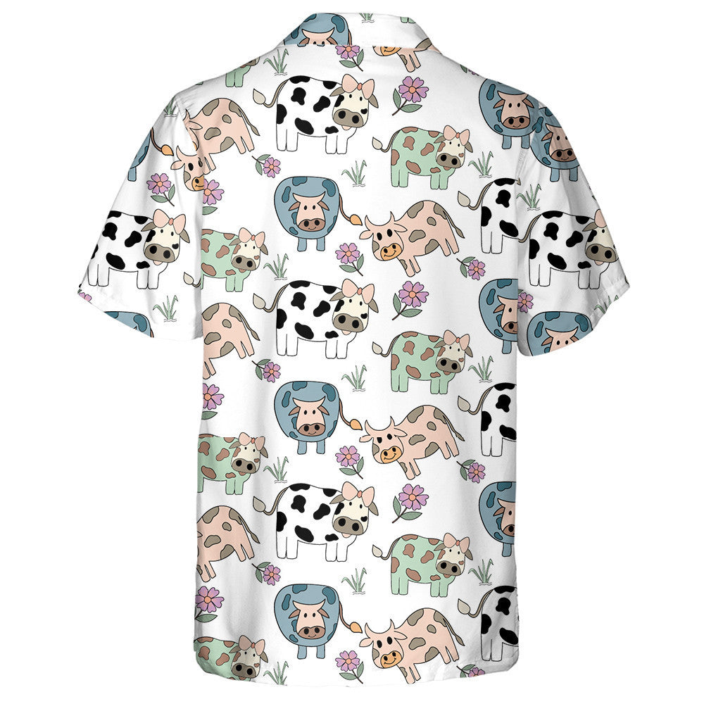 Cow In Multicolor On White Blue Background Hawaiian Shirt, Hawaiian Shirt Gift, Christmas Gift