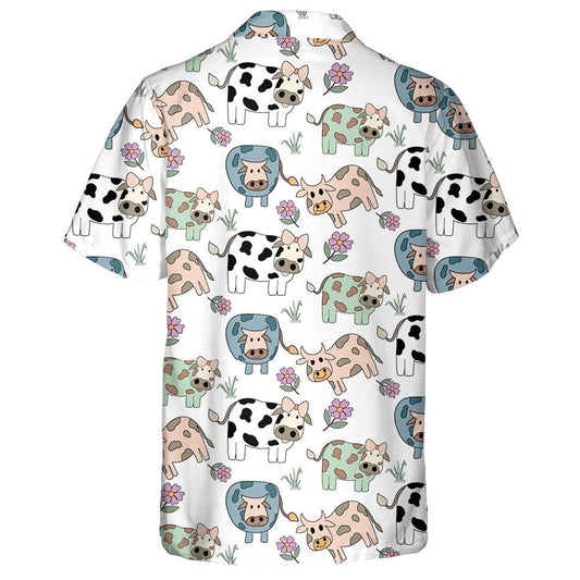 Cow In Multicolor On White Blue Background Hawaiian Shirt, Hawaiian Shirt Gift, Christmas Gift