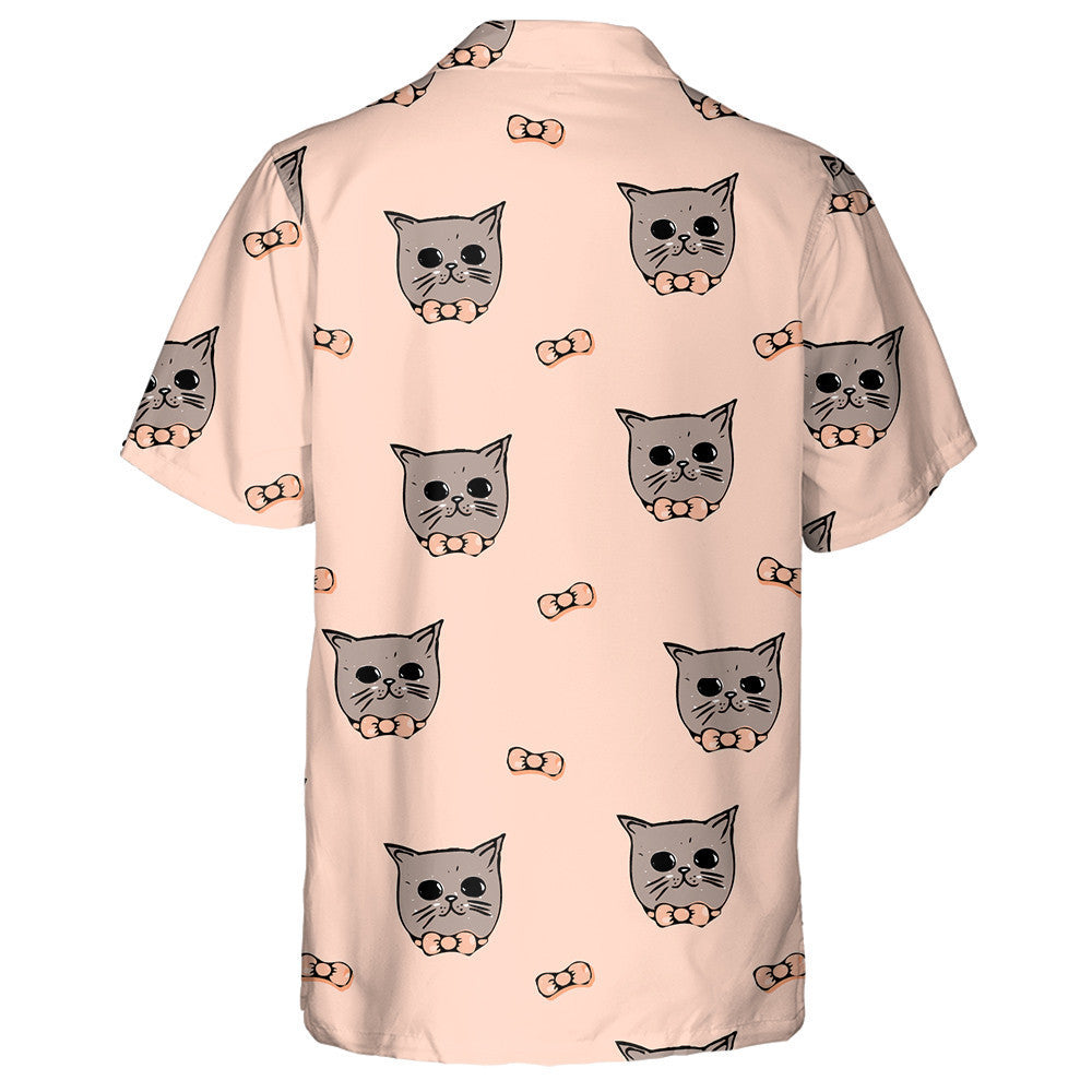 Cats With Bows On A Coral Background Hawaiian Shirt, Hawaiian For Gift