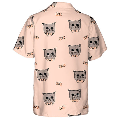 Cats With Bows On A Coral Background Hawaiian Shirt, Hawaiian For Gift