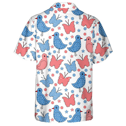 Adult Birds And Butterflies In The Style Of American Flag Hawaiian Shirt, Hawaiian Shirt Gift, Christmas Gift