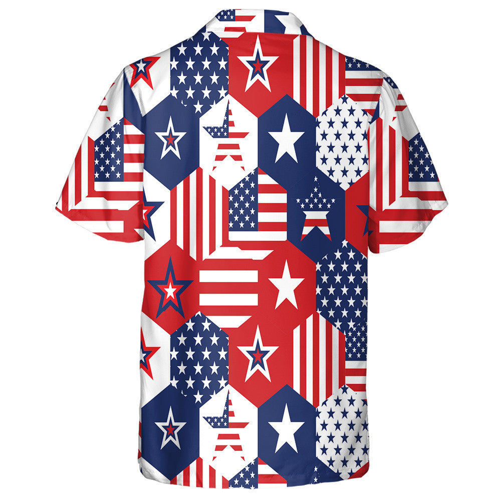 Hexagon Shaped With Patriotic Stars Pattern Hawaiian Shirt, Hawaiian For Gift