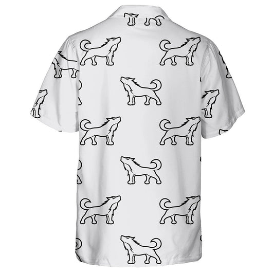 Line Wolf Howling On A Gray Background Hawaiian Shirt, Hawaiian Shirt Gift, Christmas Gift