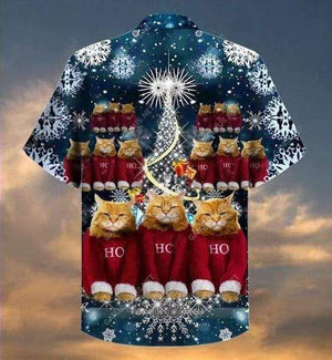 Christmas Cat Ho Ho Ho Vintage Style Design Hawaiian Shirt, Hawaiian Shirt Gift, Christmas Gift.