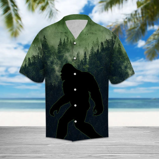 Black Bigfoot Siúl Ag Meán Oíche Patrún Foraoise Léine Haváís, Bronntanas Léine Haváís, Bronntanas Nollag