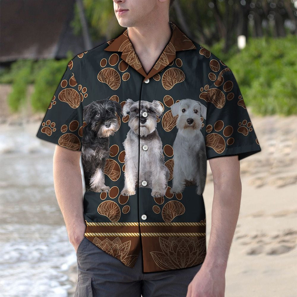 Funny Miniature Schnauzer Flower Paw Pattern Hawaiian Shirt,Hawaiian Shirt Gift, Christmas Gift
