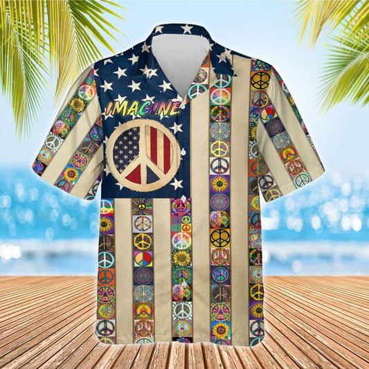 Comhartha Síochána Nice Dearadh Bratach Hippie USA Léine Haváís, Bronntanas Léine Haváíais, Bronntanas Nollag