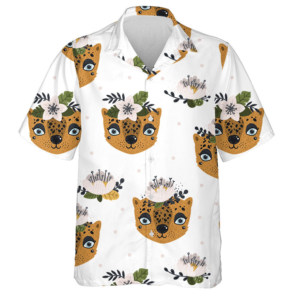 Wild African Animals Leopard Flowers And Dots Hawaiian Shirt, Hawaiian Shirt Gift, Christmas Gift