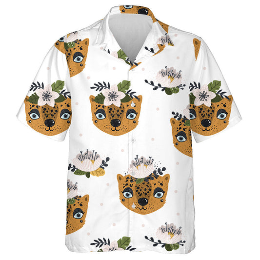 Wild African Animals Leopard Flowers And Dots Hawaiian Shirt, Hawaiian Shirt Gift, Christmas Gift