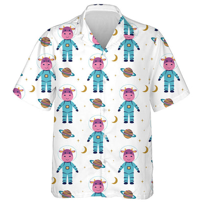 Cartoon Cows And Cute Space Bulls Hawaiian Shirt, Hawaiian For Gift