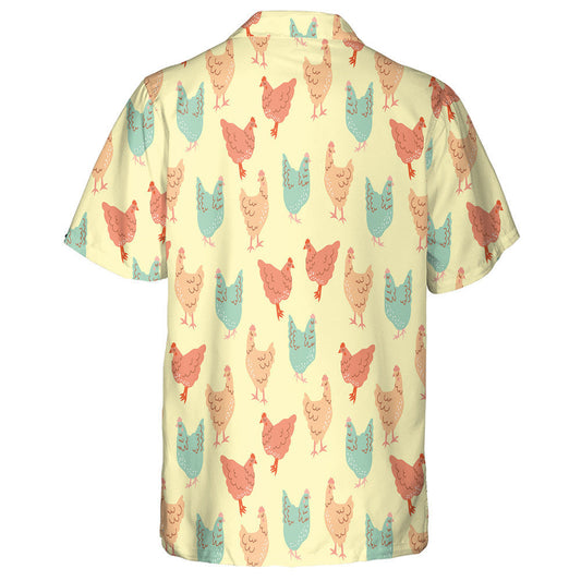 Colorful Cute Chicken On Light Yellow Background Hawaiian Shirt, Hawaiian Shirt Gift, Christmas Gift