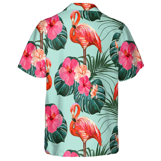 Beautiful Flamingo With Palm Leave And Floral Hawaiian Shirt, Hawaiian Shirt Gift, Christmas Gift